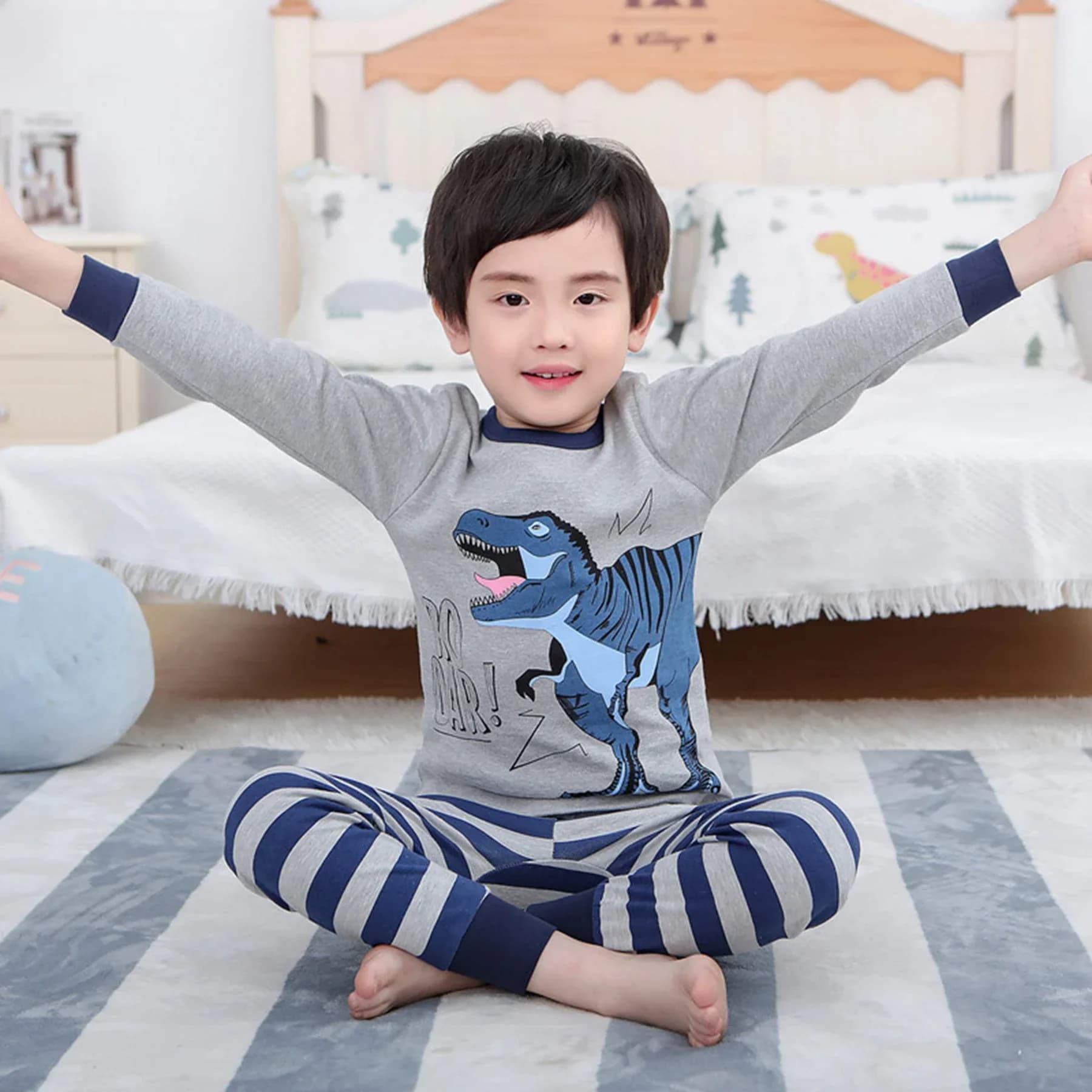 Kids Pajamas for Boys 2 3 4 5 6 7 8 9 10 11 12 14 Years Cotton Sleepwear Set Dinosaur Pyjamas Green Children Pijamas Clothing