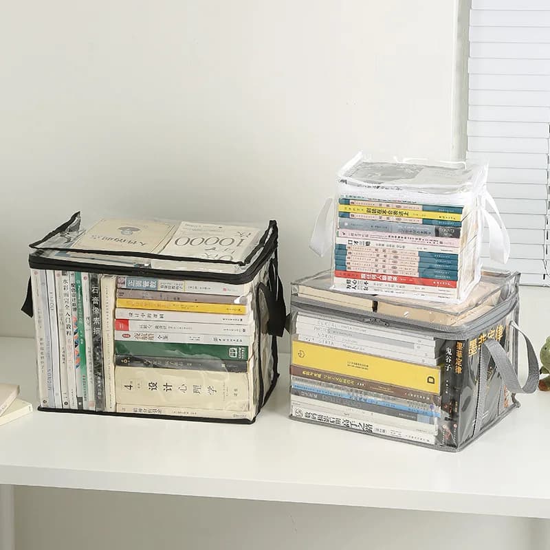 Large capacity foldable storage box student dormitory classroom book storage box transparent waterproof home book box.