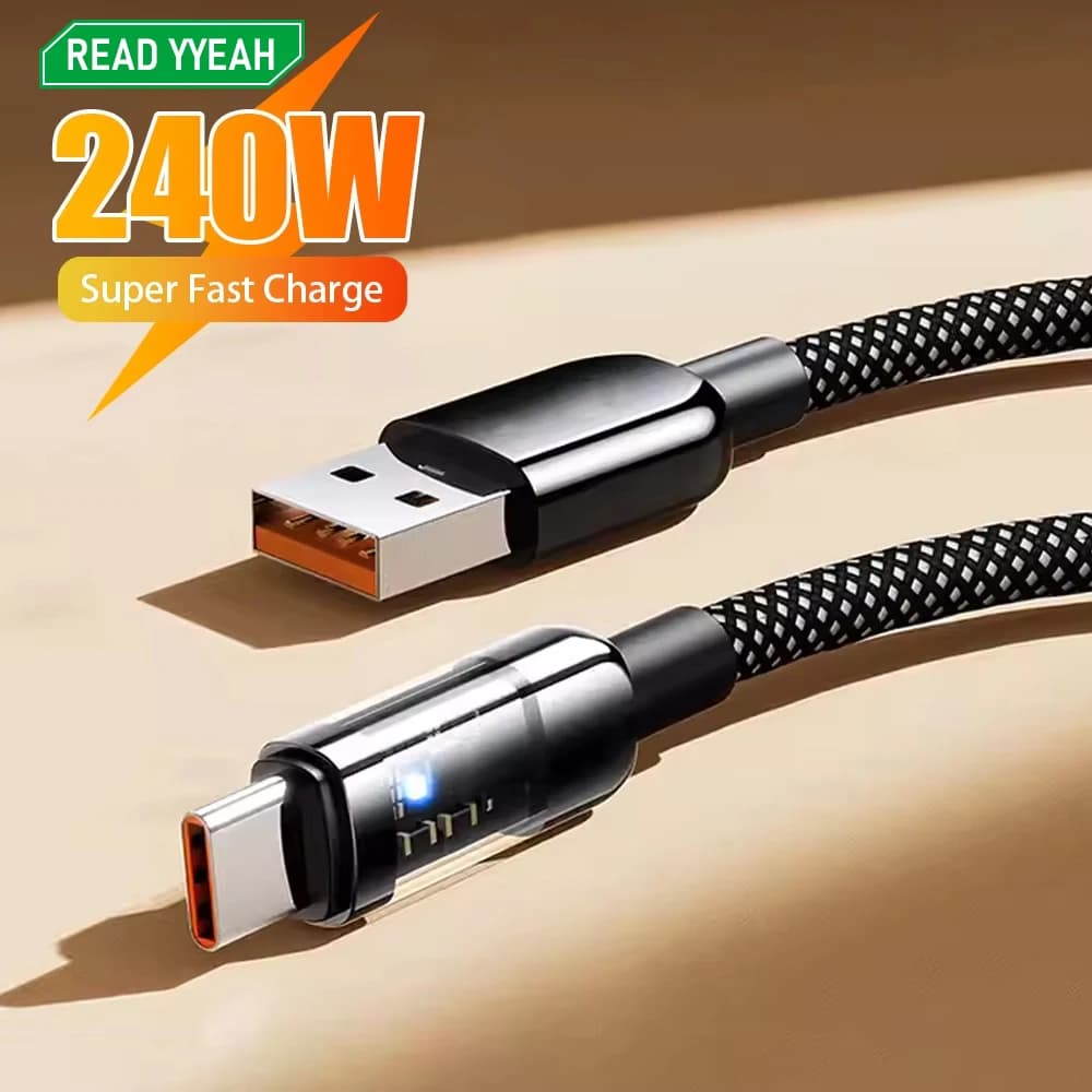 240W QC 3.0 USB To Type C Super Fast Charging Cable For Samsung Xiaomi Huawei OPPO LED Phone Charger Data Cord Phone Accessories