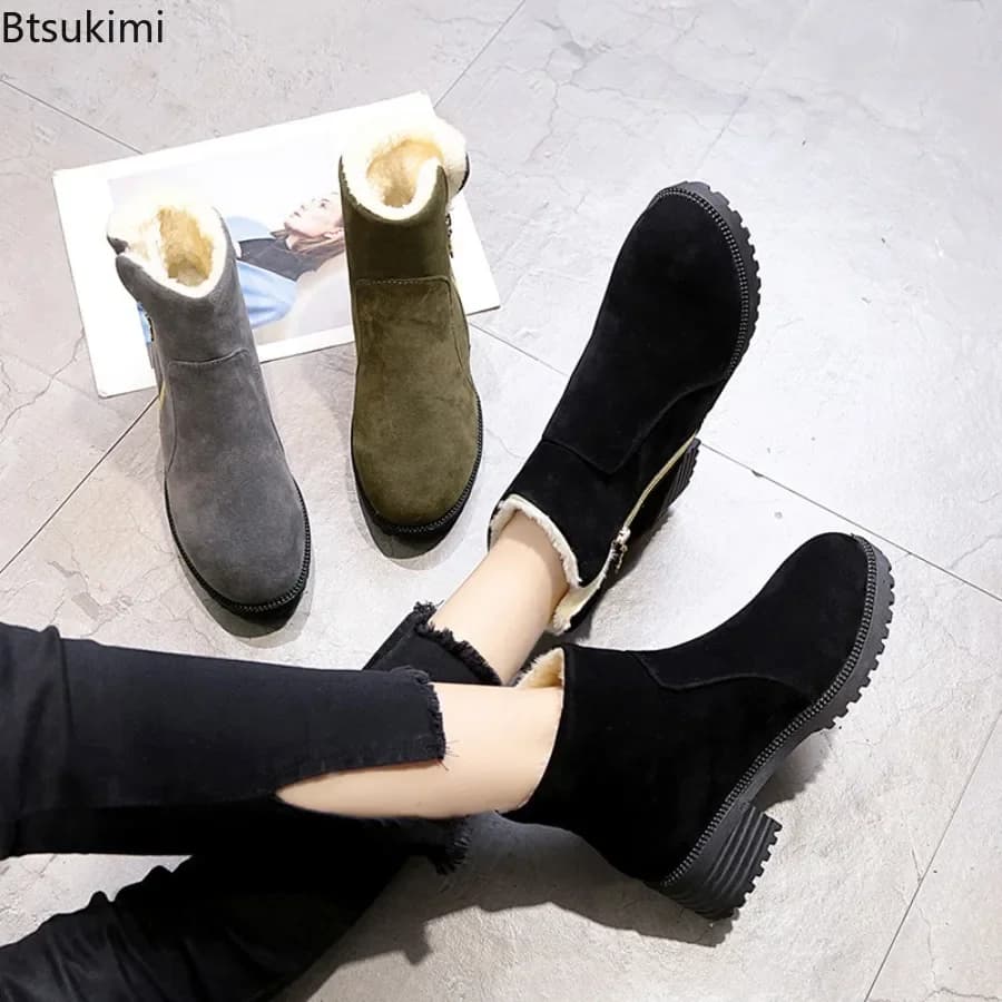 New2025 Women's Casual Snow Boots Keep Warm Long Plush Winter Ankle Boots Ladies Cotton Shoes Zipper Comfortable Shoes for Women