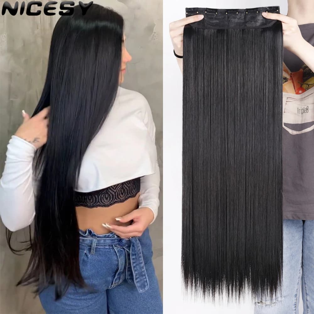 80cm Synthetic Hair Extensions Hairpiece 5 Clips Long Straight Heat Resistant Hair Piece Black Brown Blonde Hairstyle