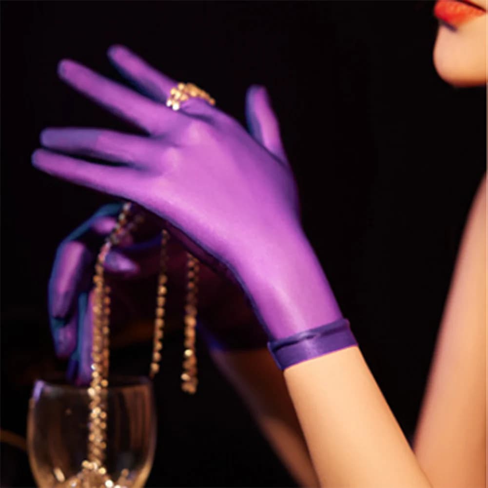 Women Oil Glossy Tight Stocking Gloves Sexy High Elastic Transparent Ultra-Thin Clubwear Men'S Short Wrist Gloves