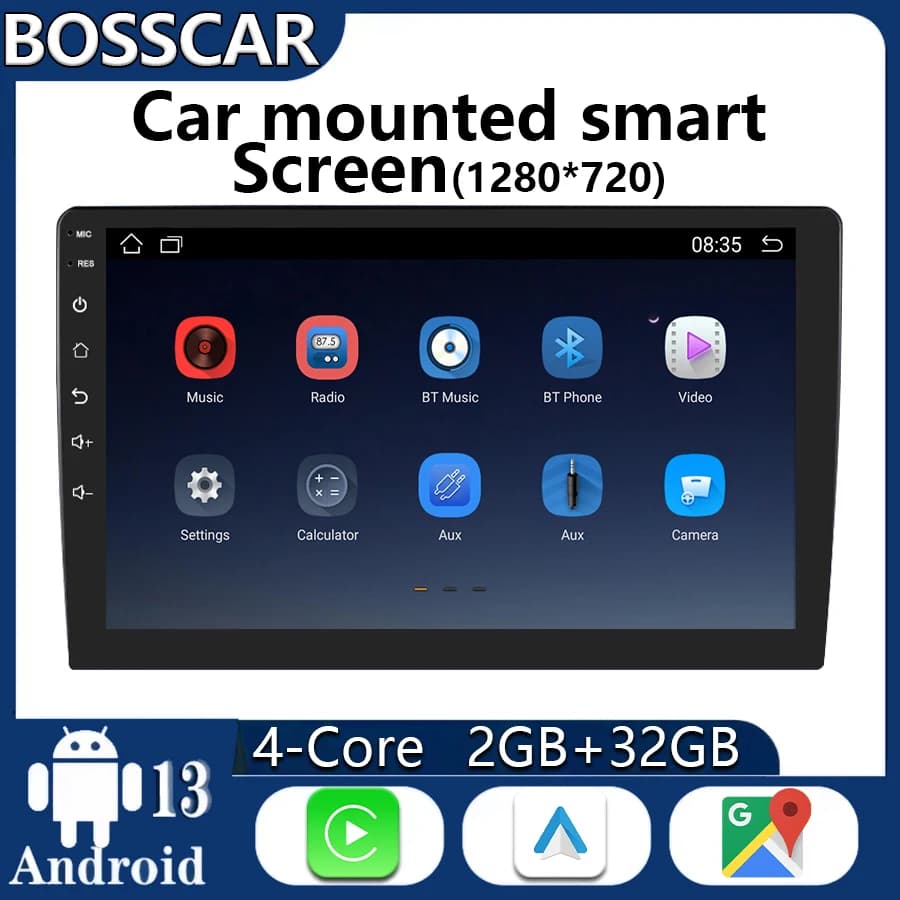 BOSSCAR Car Radio Wireless Carplay Android Auto 2 Din 7"/9"/10" GPS Navigator MP5 Player Glass Screen Wi-Fi FM BT Car Stereo