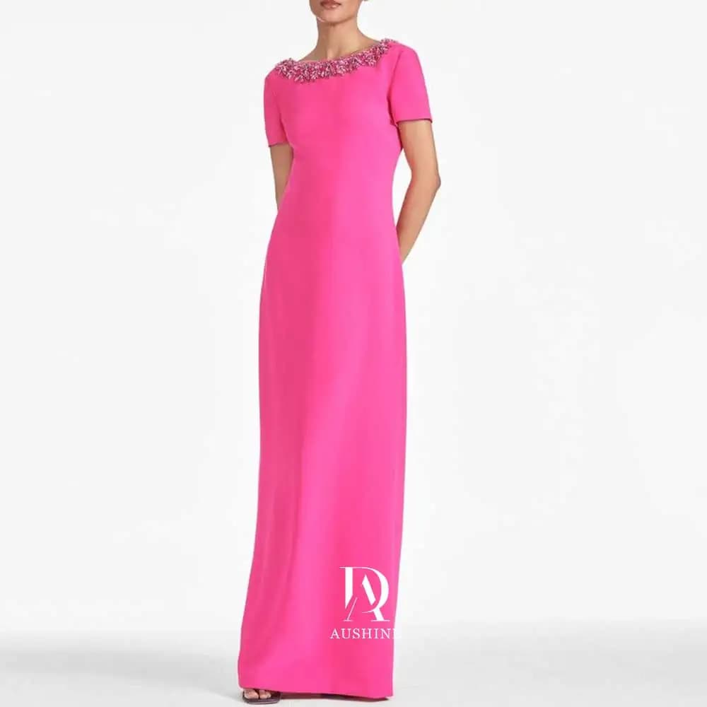 Aushine Dress Luxury Birthday Evening Dress Ankle Length Short Sleeves Summer Elegant Wedding Party Gowns For Women Arab 2024Fu