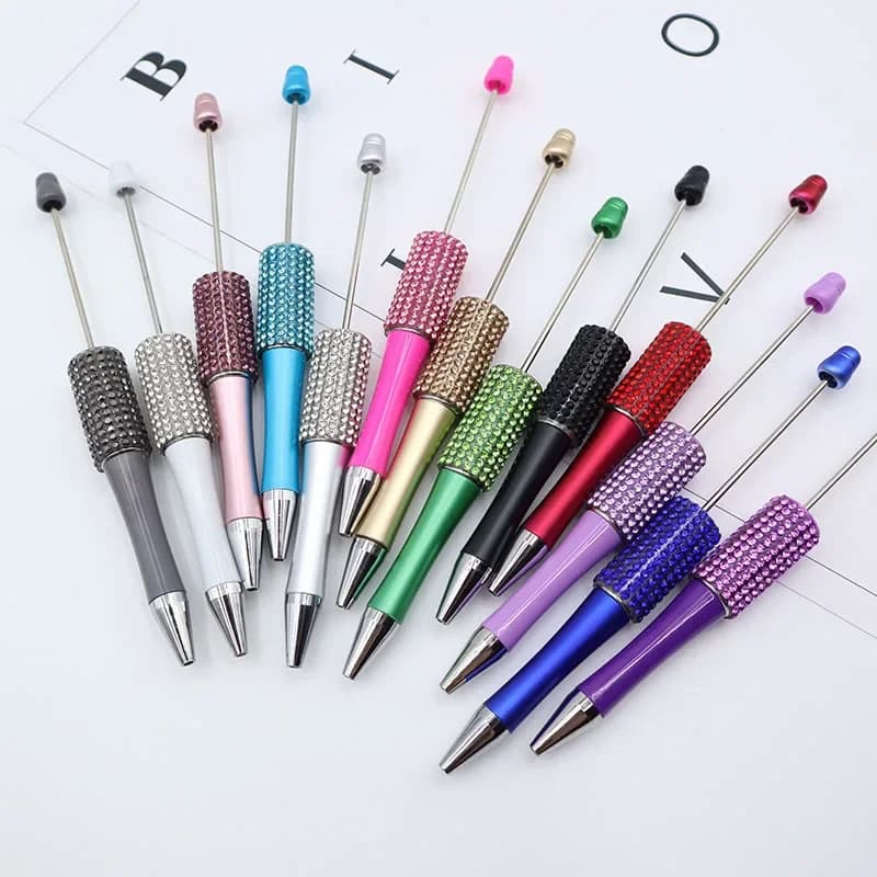 20pcs DIY Diamond Bead Pen Colored Crystal Rotating Round Beaded Ballpoint Pens School Supplies Stationery Promotions Wholesale