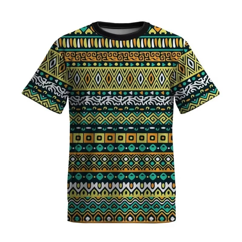 Hot Sale Men's Clothing 3d Printed Men's Indian Nation Style Short Sleeve Men's Loose Casual Oversized Fashion T-Shirt Top