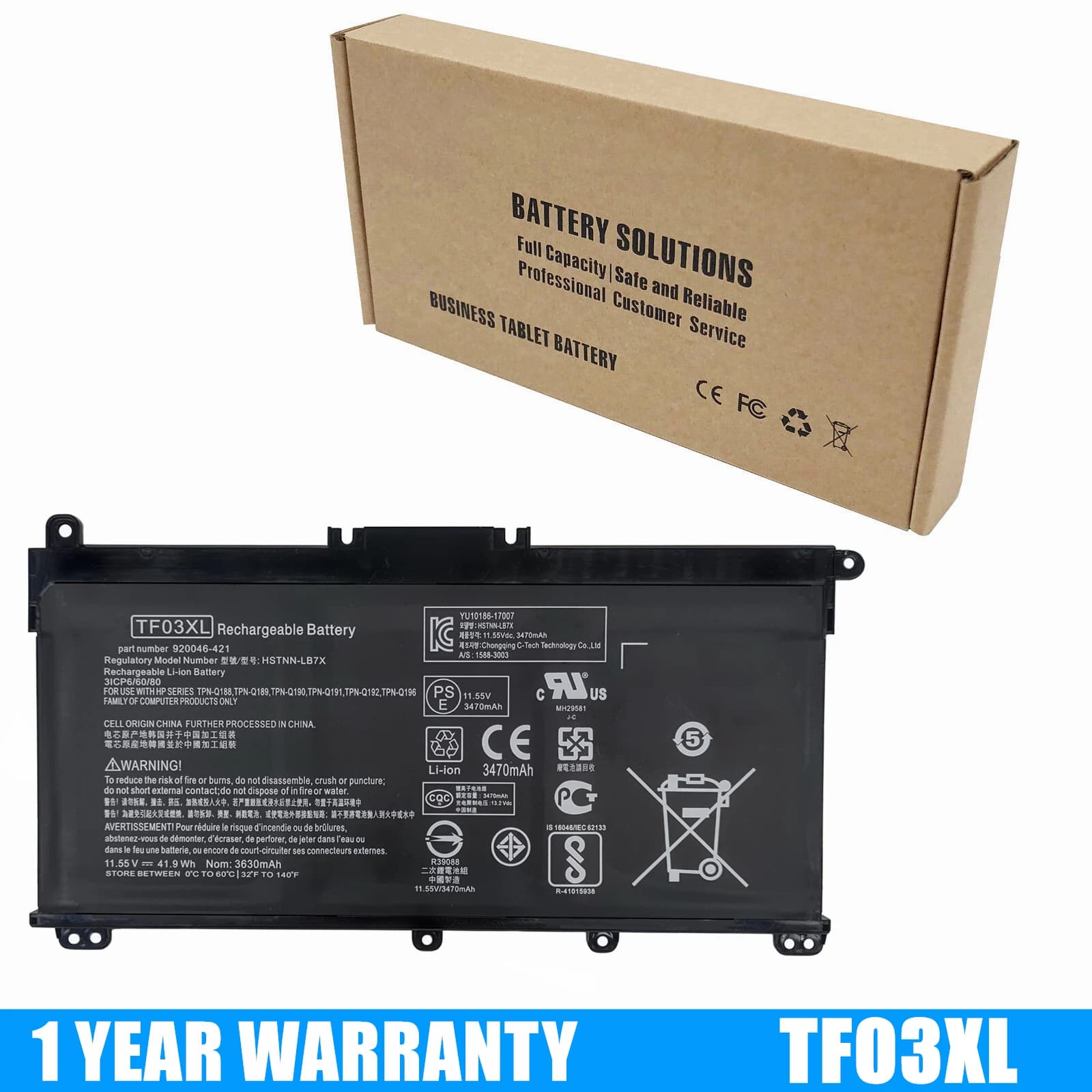 New Battery TF03XL 920070-855 920046-121 For HP Pavilion 14-BF 14-BP 14-BK 14-CD 15-CC 15-CD 15-CK 920046-541