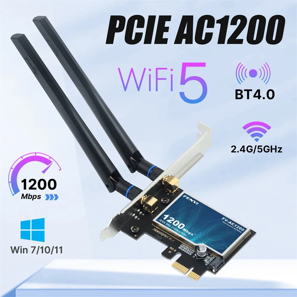 Fenvi WiFi5 AC1200 PCIE WiFi Adapter BT4.0 1200Mbps WiFi Card Dual Band 802.11ac Networking Upgrade for Win 7/10/11 Desktop PC