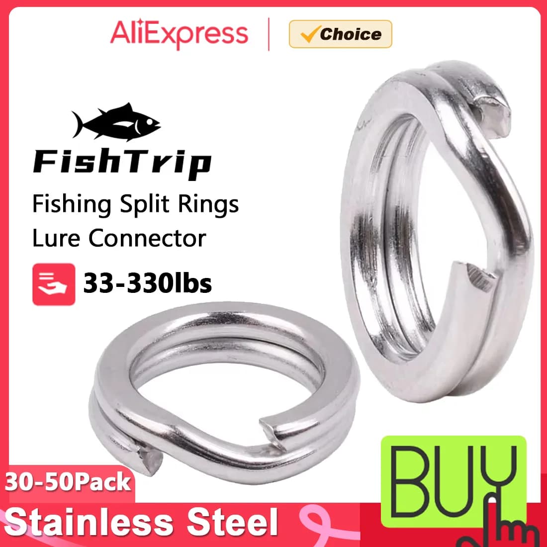 FishTrip 30-50pcs/lot Split Ring Fishing Lure Connector 3-12mm Stainless Steel Terminal Tackles Fishing Accessary Saltwater