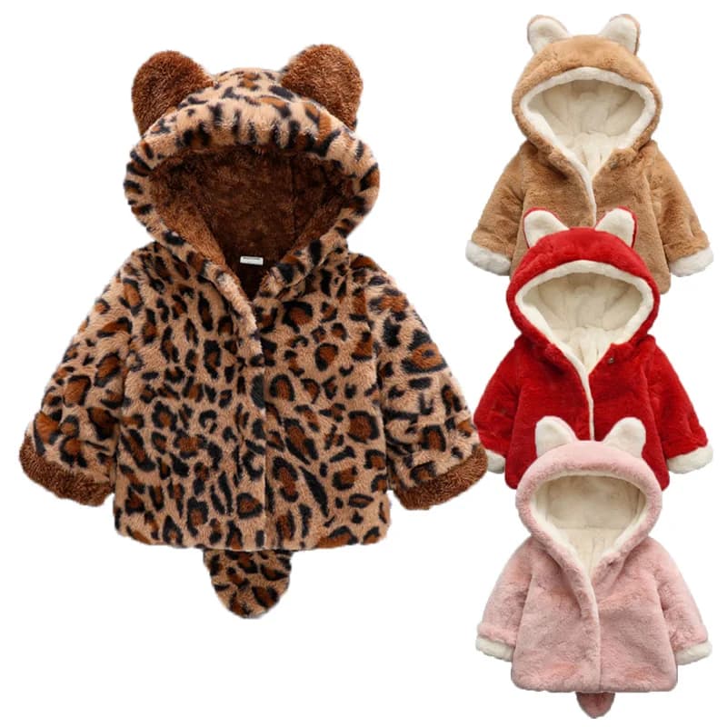 Baby Girls Warm Jackets Boys Hooded Outerwear 0-4 Years Baby Clothing Winter Thick Wool Fur Coat Infant Kids Cute Plush Jacket