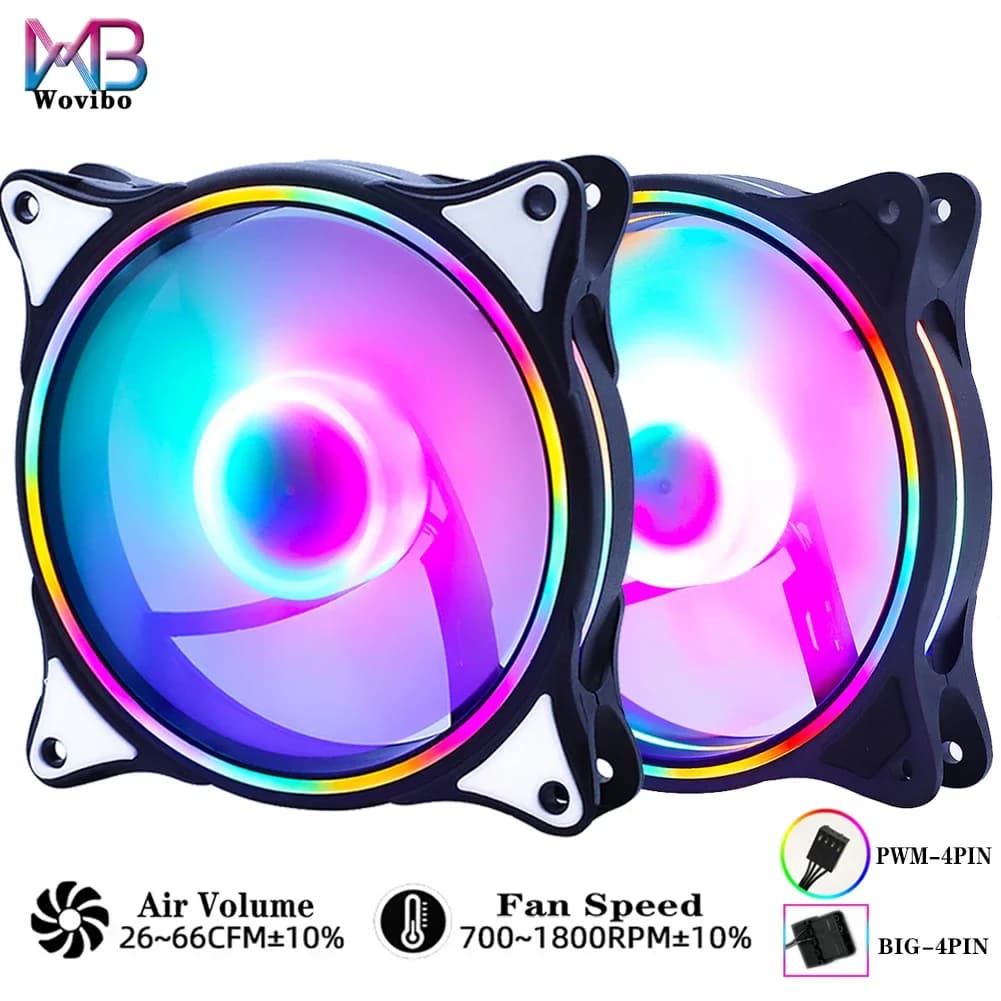 Wovibo RGB 120mm Fan PWM 4 PIN Silent  Molex 4PIN For Computer Case CPU Cooling Cooler Ventilador 12V DC Adjust Fans Speed