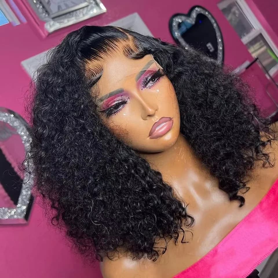 100% Human Hair Loose Deep Wave Short Bob wigs Human Hair 13x4 Transparent Lace Front Wig 16 Inches 200 Density Vietnamese wig