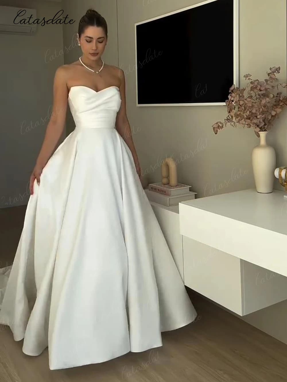 Catasdate Formal Wedding Dress Elegant Satin Wedding Gown for Women Long Engagement Dresses vestidos de novia Customized 