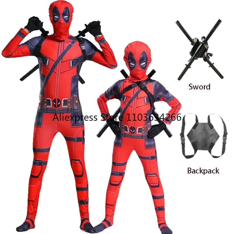 Adult Dead Costume Men Women Kids Cosplay Mask Suit Jumpsuit Pool Backpack Knife Accessories Superhero Halloween Costume Child