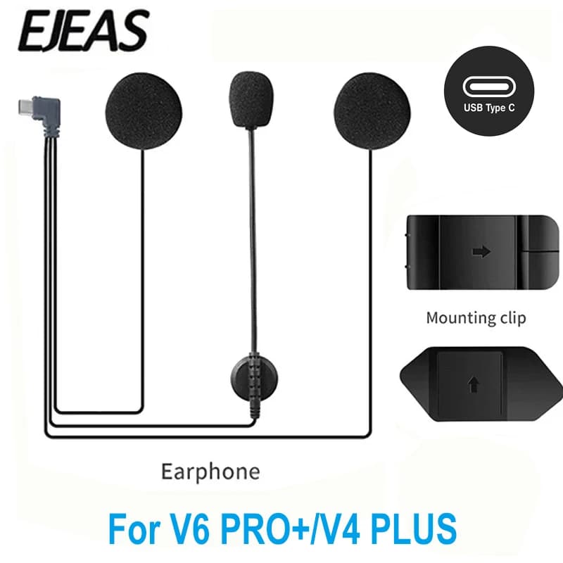 Original earphone Motorcycle Helmet Headset Type-C Plug For EJEAS V6 PRO+/V4PLUS with Speaker Microphone Optional Clip & Base