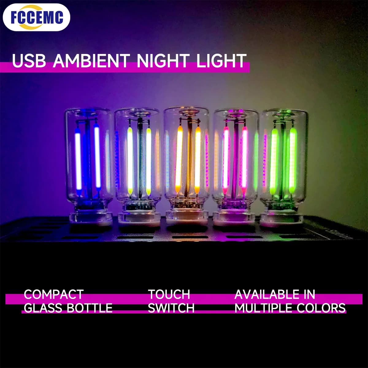 USB Touch Night Light Portable LED Lighting Dimmable Touch Sensor Filament Light Decorative Atmosphere Lamp for Car Bedroom