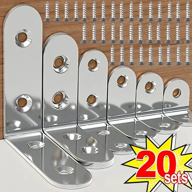 L Shaped Corner Brackets Stainless Steel Bracket Fastener 90 Degree Right Angle Connectors for Wood Furniture Bedframe Cabinet