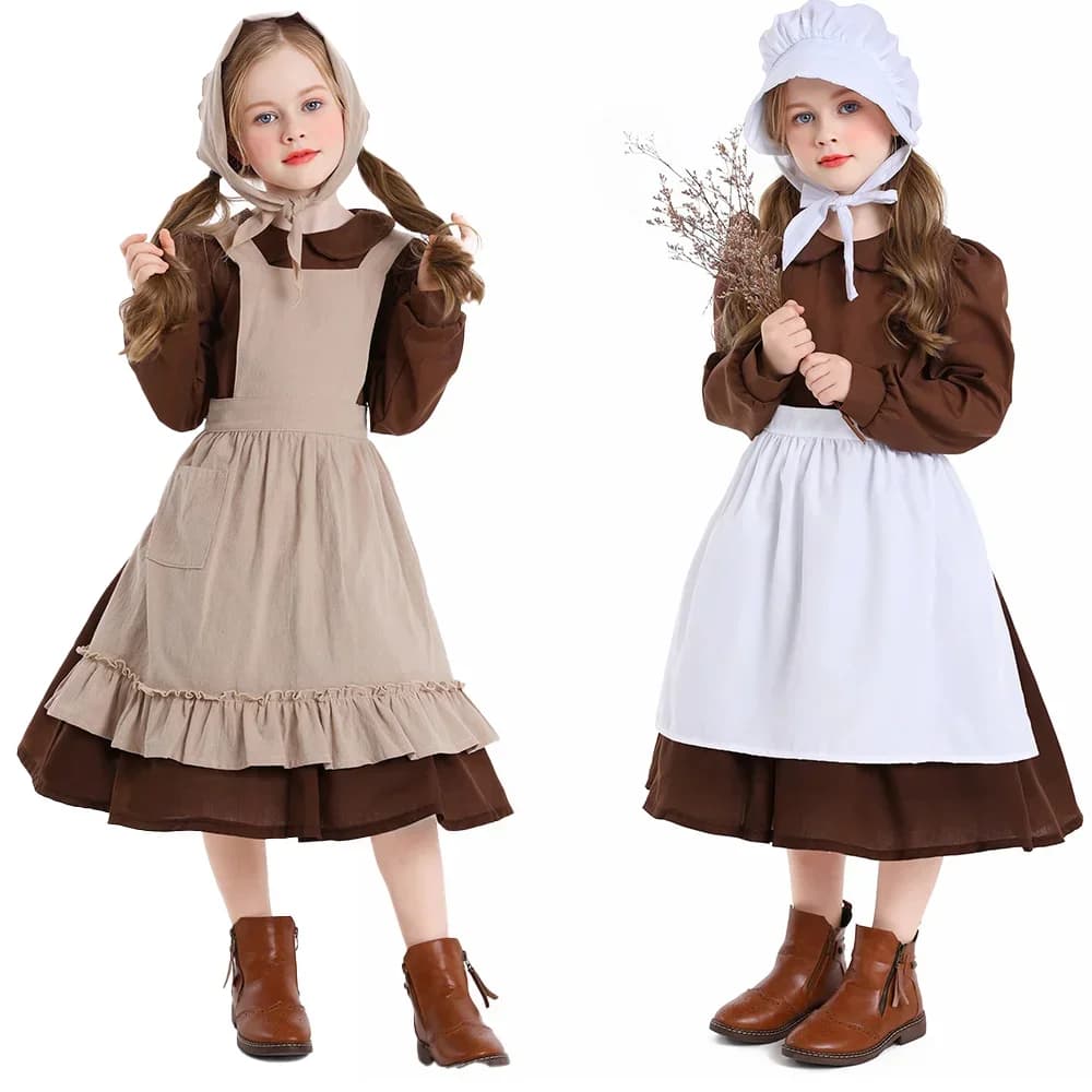 Village Farm Pioneer Prairie Kids Poor Clothes Cosplay Costumes Cinderella Maid Dress