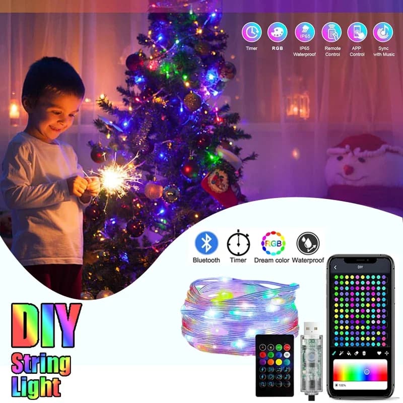 RBGIC Light String DIY String Lights App Contronl Bluetooth Connect Lights for New Year Chirsmas Holiday Room Decorations