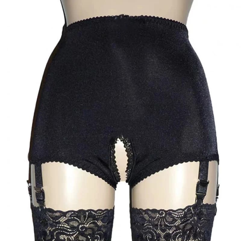 Open Crotch Shorts Garter Belt Crotchless Panty with 6 Straps Suspender Belts for Stockings Pantyhose Exotic Lingerie