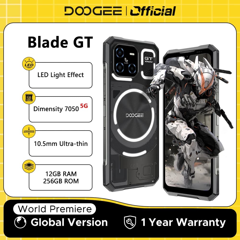 DOOGEE Blade GT Rugged Phone 10.5mm Uitra-thin 6.72'' FHD 120Hz LED Light Effect 12GBRAM 256GB ROM 5500mAh Battery  Android 14