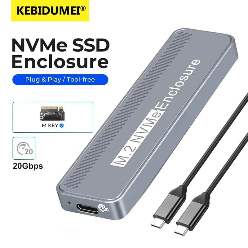 M.2 NVMe SSD Enclosure NVMe NGFF 20Gbps PCIe M.2 SSD Case Portable USB C 3.2Gen2 External Adapter for Macbook PC Hard Disk Box