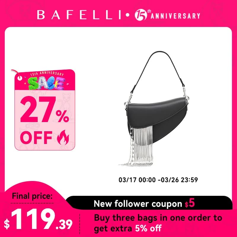 BAFELLI 2023 NEW LUXURY WOMAN BAGS LEATHER STYLISH INDIVIDUALITY FASHION TASSELS PURSE SHOULDER CROSSBODY HANDBAGS FEMALE SADDLE