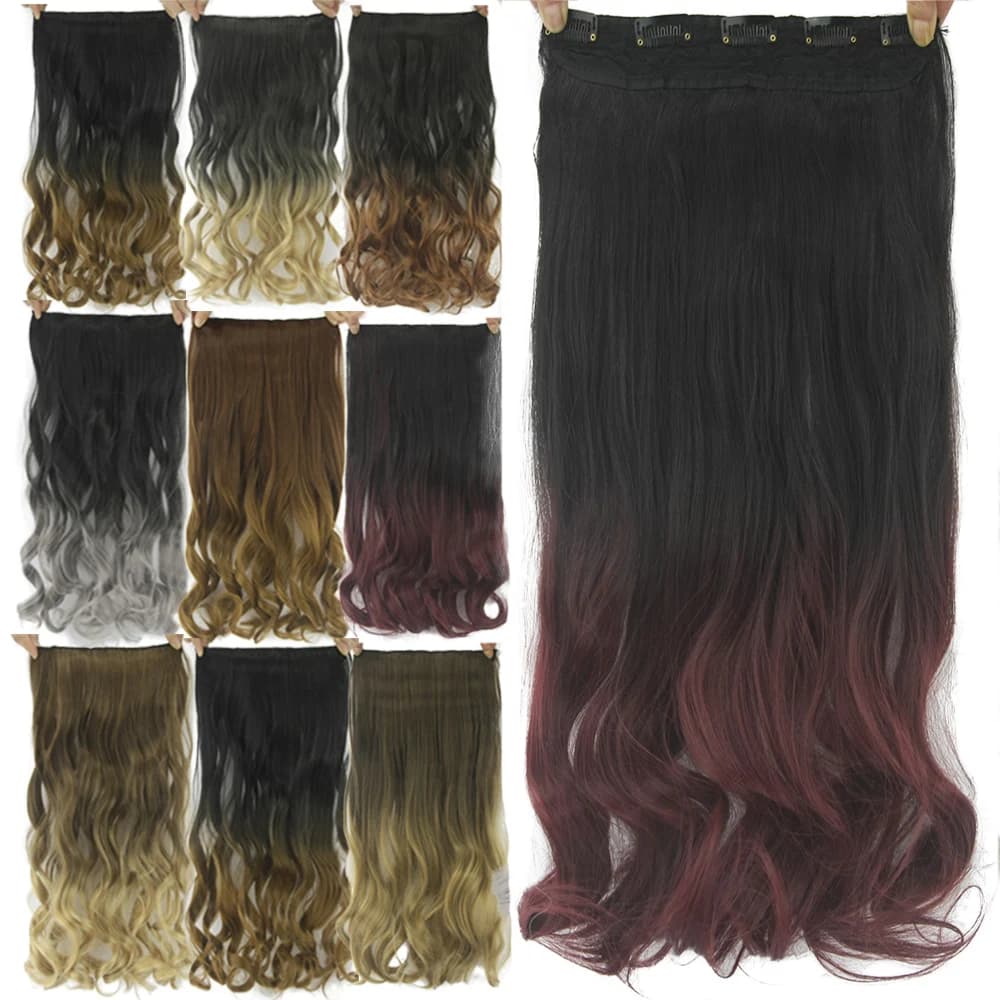 Soowee Synthetic Curly Burgundy Ombre Clip in Hair Extensions Hairpiece Fake Hair on Hairpins for Women One-pieces Clip Ins