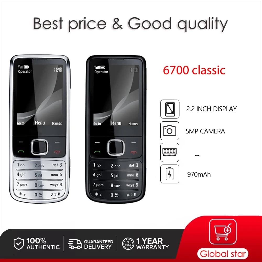 Original Unlocked 6700 classic 3G 5MP Camera Bluetooth Loudspeaker CellPhone Russian Arabic Hebrew Keyboard Made in Finland