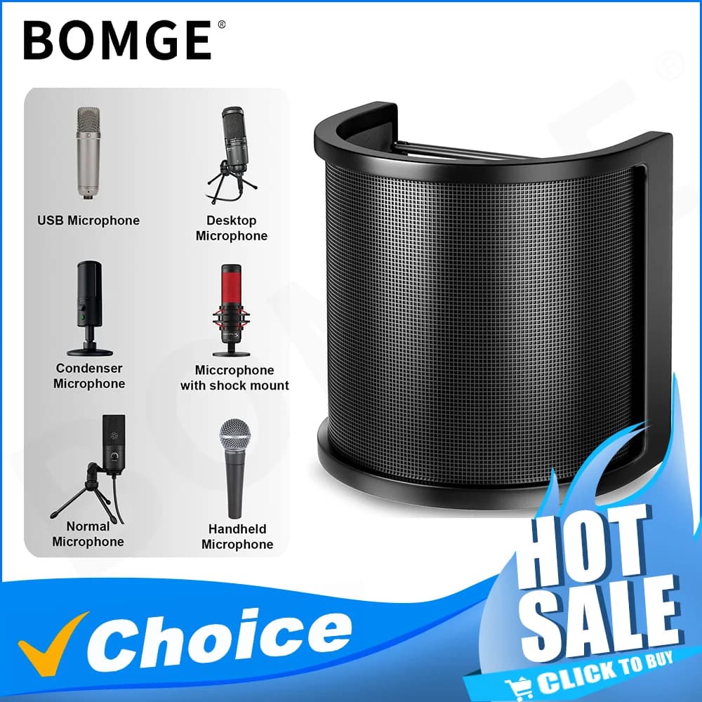 Pop Filter PEMOTech Upgraded Three Layers] Metal Mesh & Foam & Etamine Layer Microphone Windscreen Cover Handheld Mic Shield