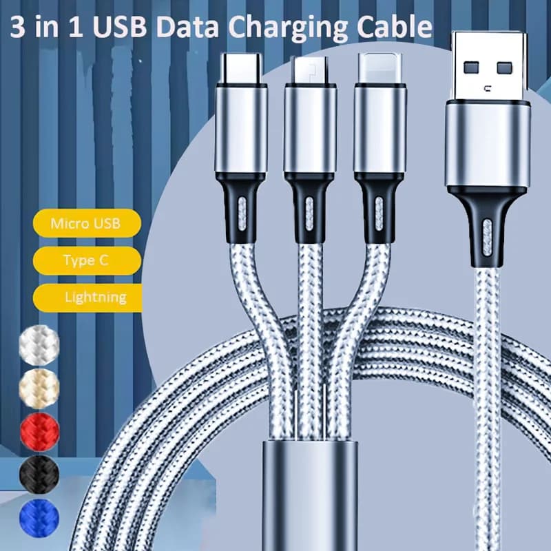 3 IN 1 USB Cable Micro USB Type C Charger Cable Multi 2A Usb Port Fast Charging Cord For Xiaomi iPhone 11 12 13 Pro Max Samsung