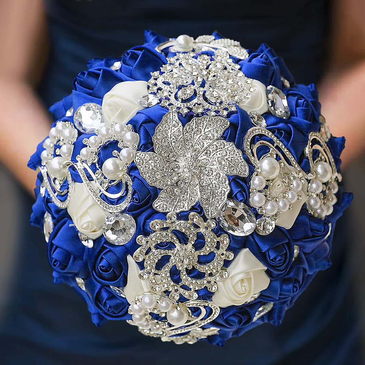 Elegance Royal Blue Bridal Bouquet Silver rhinestone handmade rose Bridesmaid Eternal 228Dbouquet gift wedding supplies W228D