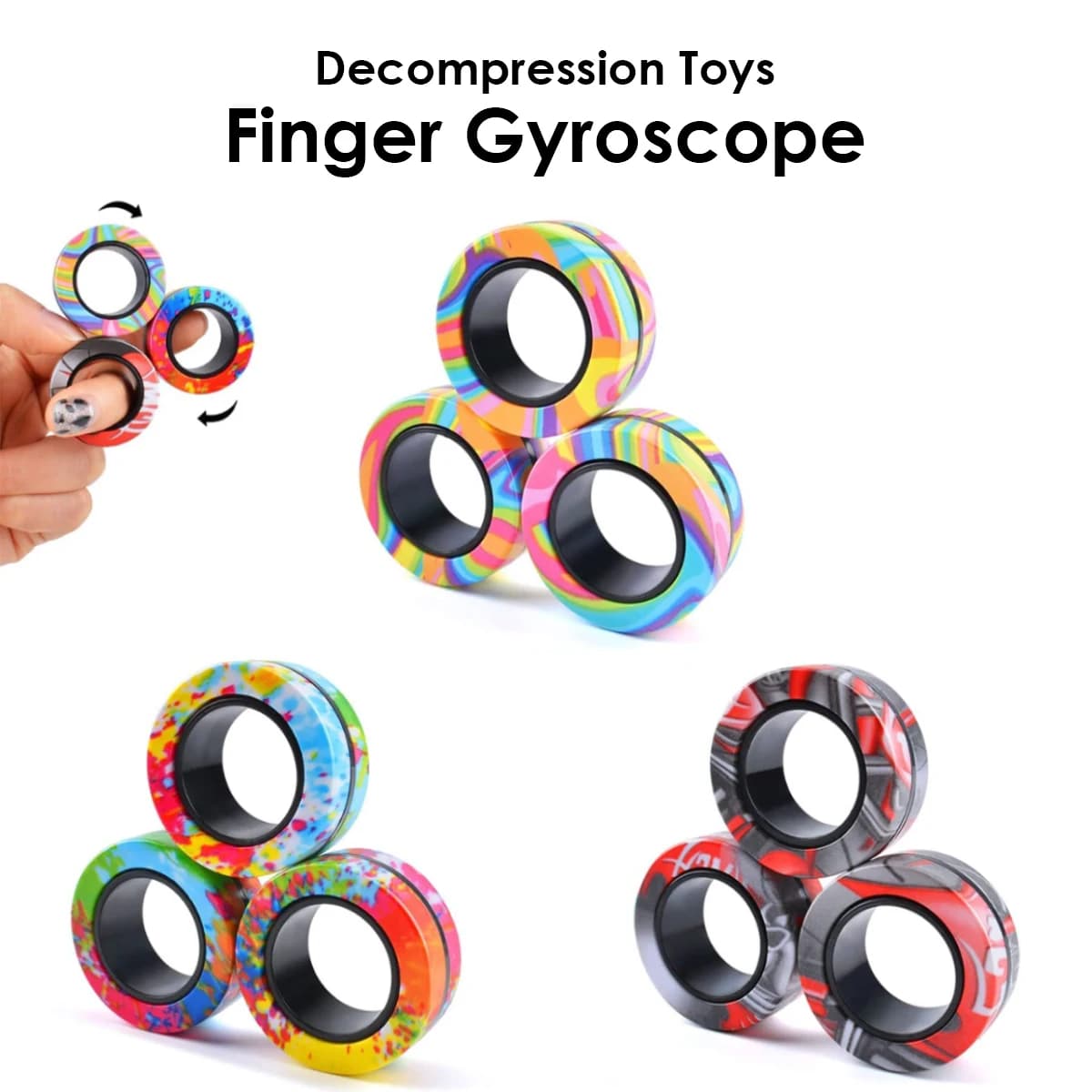 3Pcs Magnetic Rings Fidget Toy Set Adult Fidget Magnets Spinner Rings Fidget Pack Great Gift for Adults Teens Kids