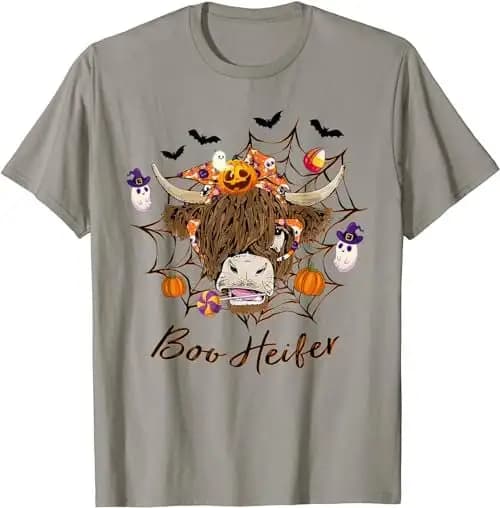 Halloween Boo Heifer Highland Cow Pumpkin Spooky T Shirt Sweat 52257