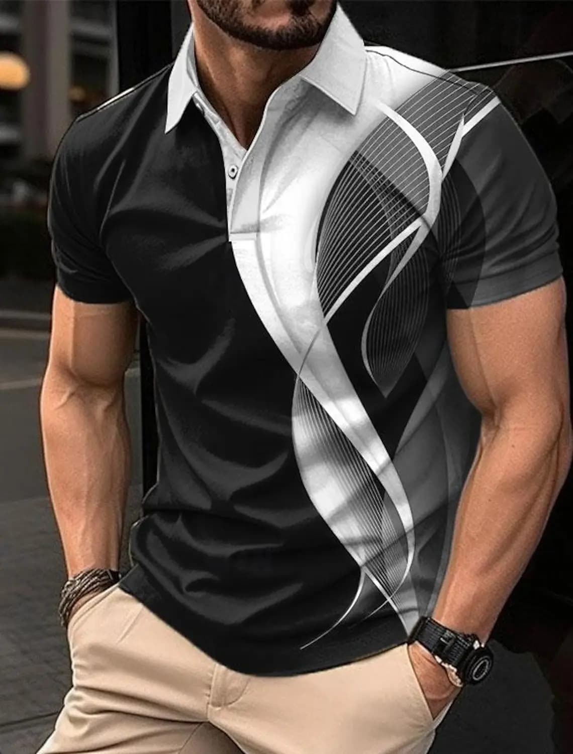 Optical Illusion Men's Fashion Golf Polo Casual 3D Print Polyester Short Sleeve Turndown T-Shirts Micro-elastic Lapel Polo shirt