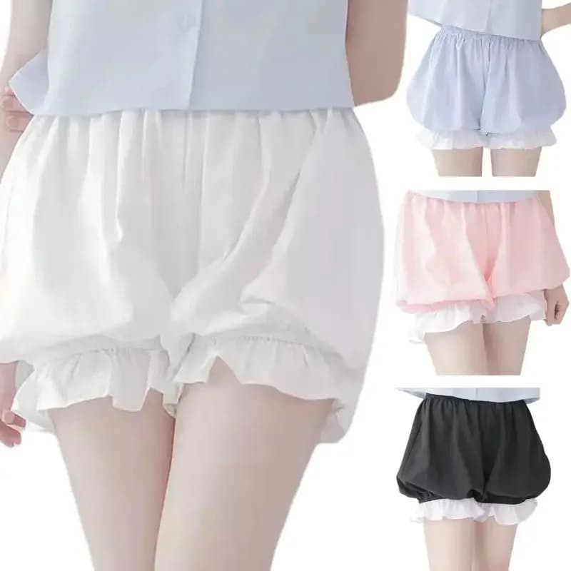 Women Cute Ruffle Knickers Bloomers Kawaii Pumpkin Shorts Frilly Knickers Nightwear JK Lolita Safety Shorts Pants Loungewear