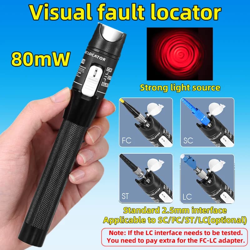 FTTH 80mW Visual Fault Locator High Quality VFL Fiber Optic Cable Tester Pen SC/FC/ST 2.5mm Interface Optical Fiber Tester Tool