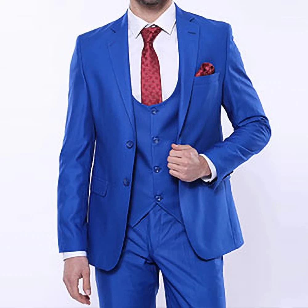 Royal Blue Men Suit Chic Notch Lapel Single Breasted Male Slim Fit Formal Smart Casual Groom Wedding 3 Piece Set