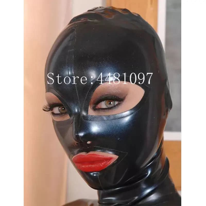 Latex Hood Rubber Mask Sexy Black Fetish Open Eyes Mouth with Back Zipper for Men Women Handmade Halloween Cosplay Costumes
