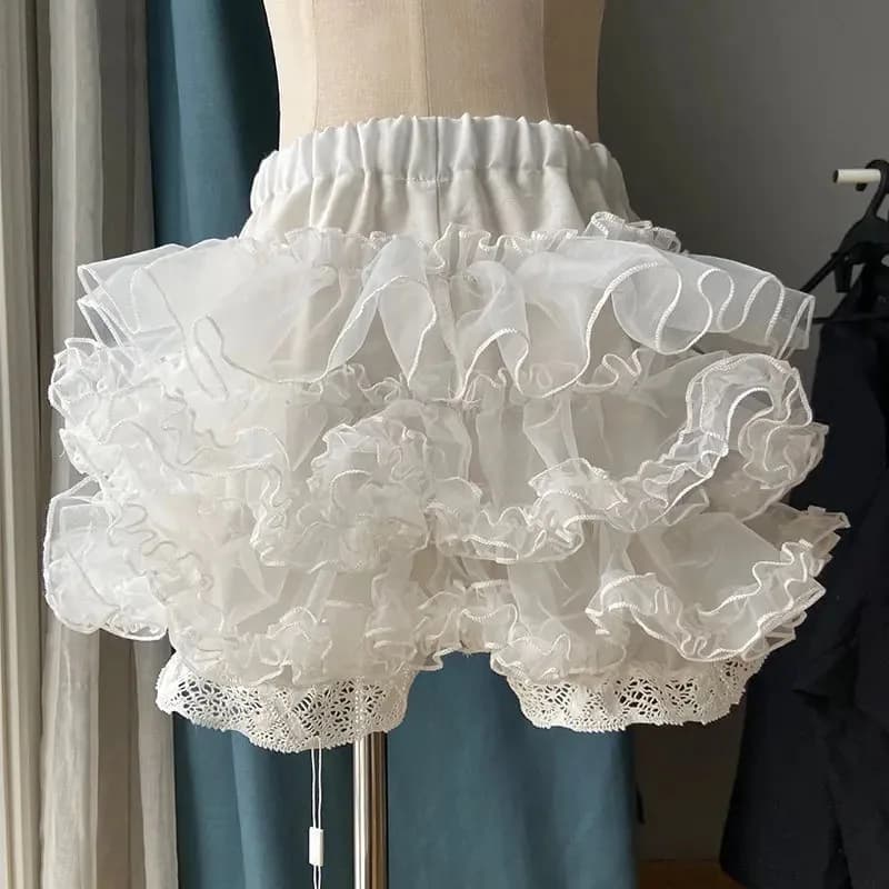 Harajuku Sweet Lolita Shorts Pants Japanese Women Gothic Y2k Mesh Fluffy Shorts Petticoat Princess Kawaii JK Bloomers