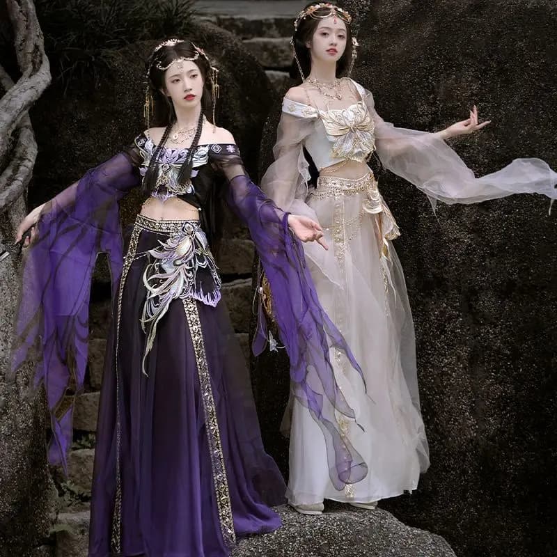 Chinese Hanfu Dress Women Traditional Embroidery Hanfu Carnival Halloween Fairy Cosplay Costume Purple&Beige Hanfu Costume