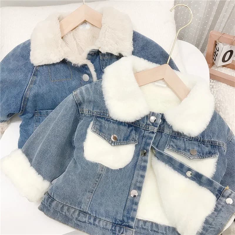 Children's Denim Jacket Plush Thick 2023 Winter Boys Coats Korean Girls Windbreaker Warm Outdoor Clothes for Baby Clothing