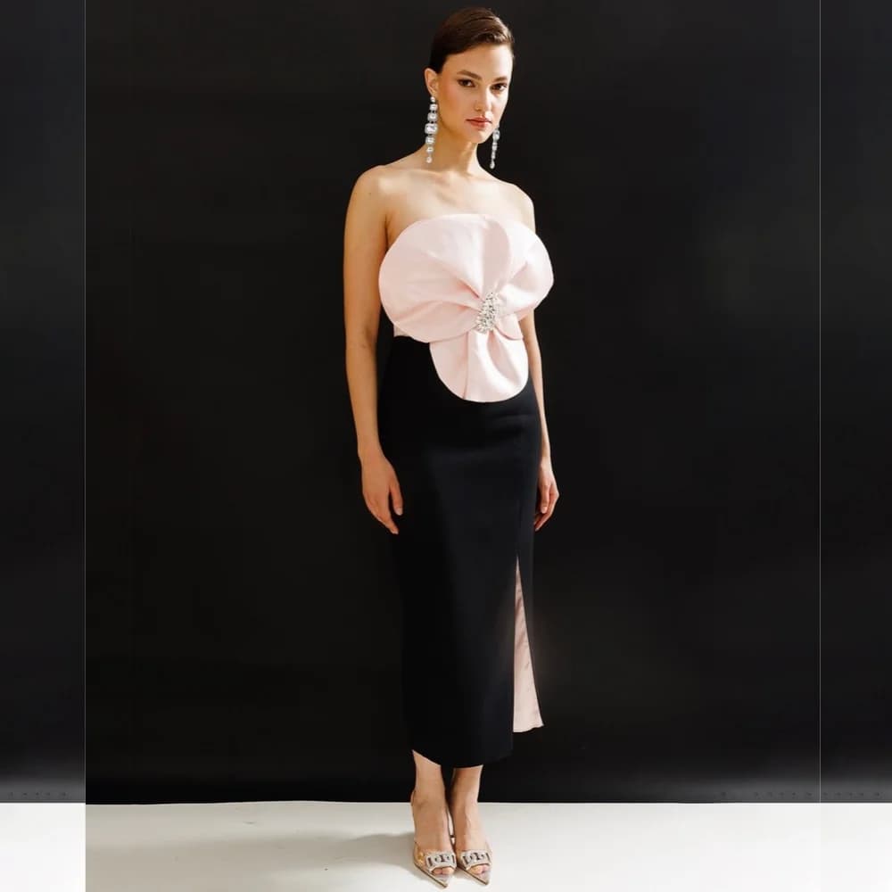 Customized  Sexy Casual   Jersey Rhinestone Beading Party A-line Strapless Bespoke Occasion Gown Midi Dresses