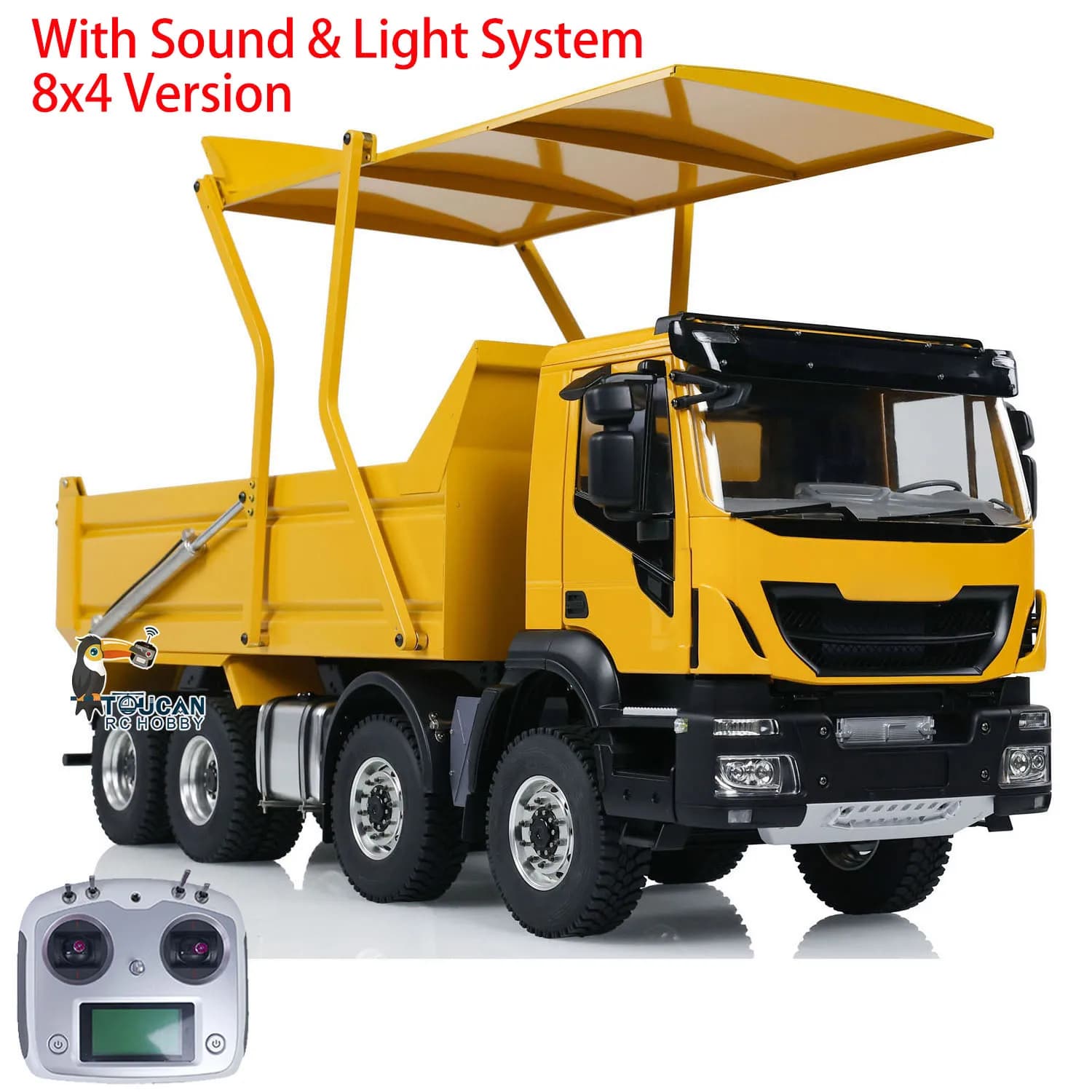 Toys 1/14 8x4 Metal Hydraulic Flip-over Cover RC Tipper Truck Remote Control Painted Finished Dump Car Light Sound Vehicle Gift