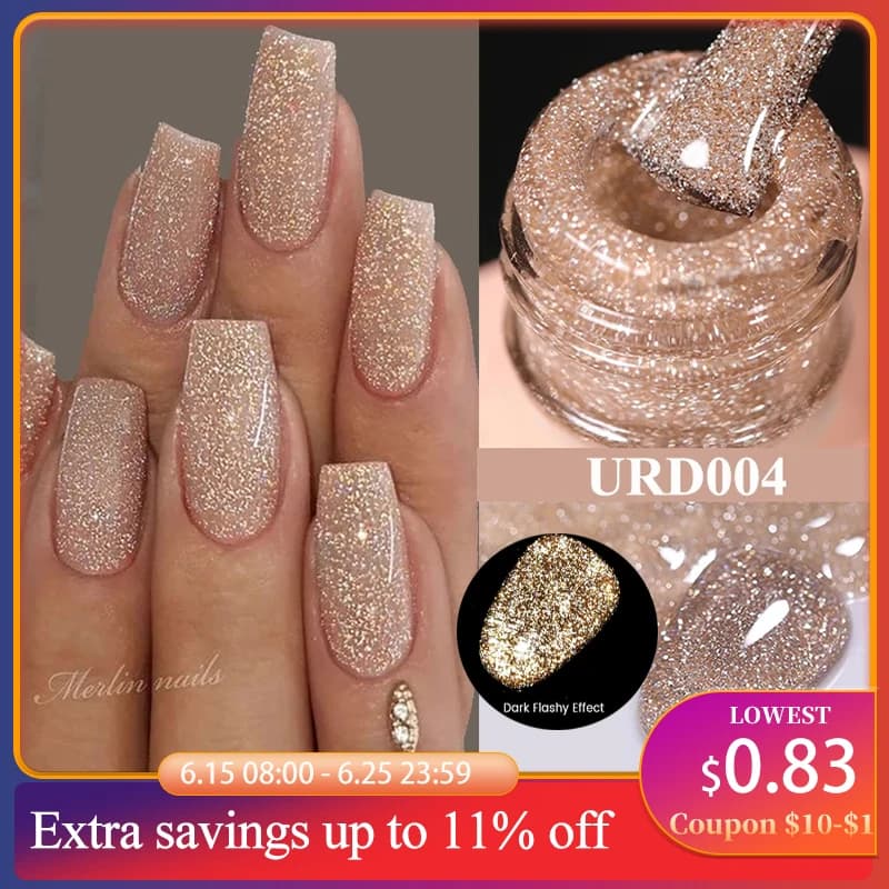 UR SUGAR 15ml Champagne Gold Sliver Reflective Glitter Gel Nail Polish Varnish Semi Permanent Soak Off UV Gel For Manicure Art