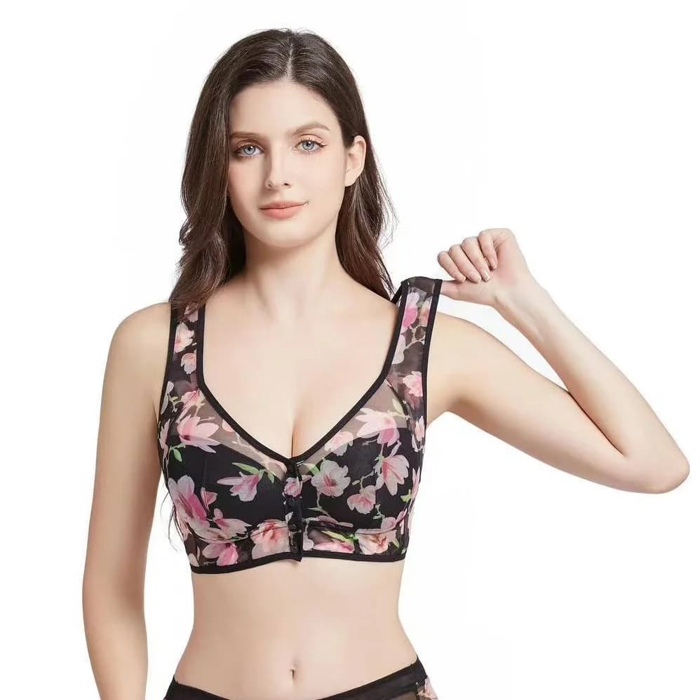 Bras for Women Front Closure Thin  Wireless  Printing Sexy Lingeries  Plus Size 6XL Nursing Vest Net Brassiere