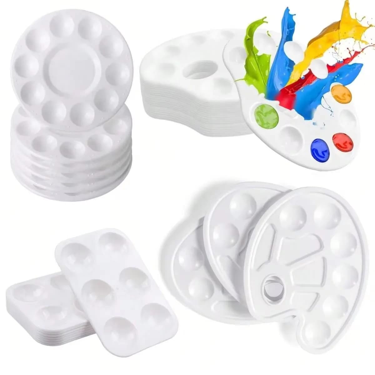 8pcs White Plastic Paint Tray Palettes, Watercolor Palette Painting Tray For  DIY Craf, Painting Party And Art Painting
