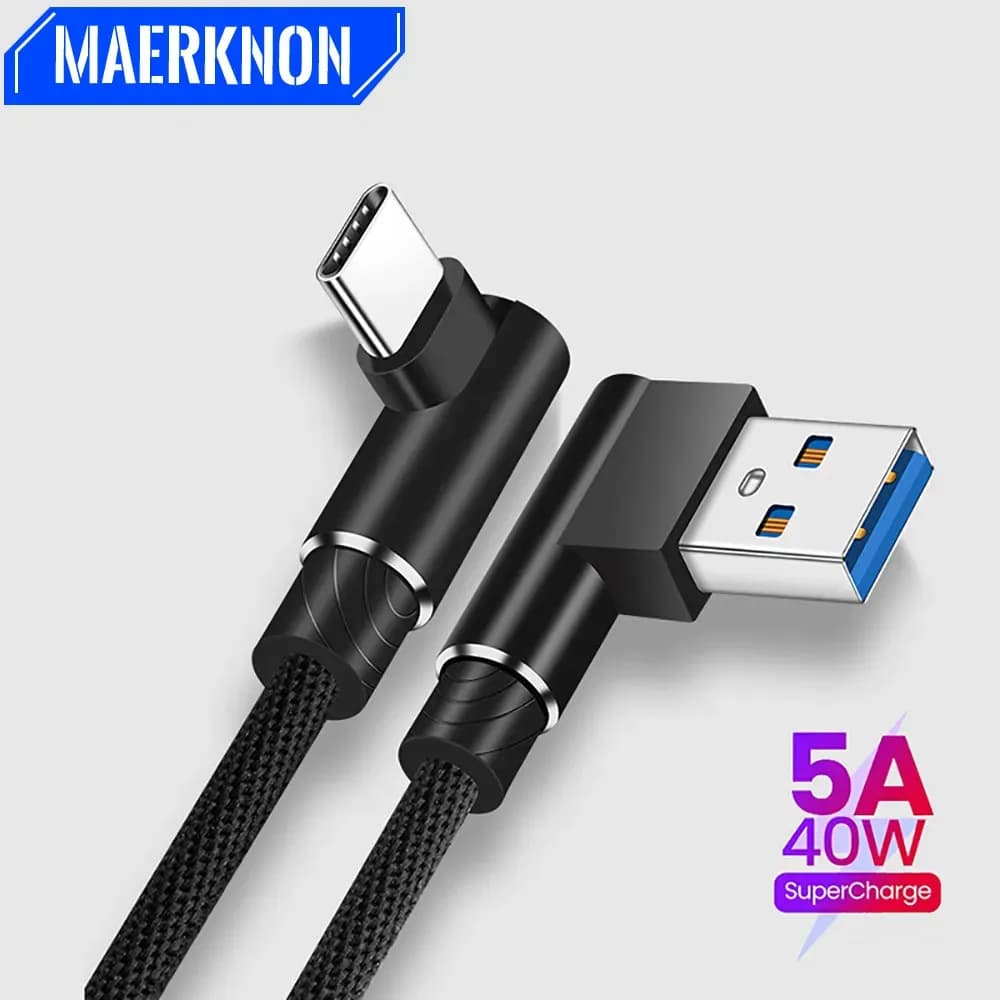 5A USB Type C Cable 90 Degree For Xiaomi Samsung Huawei Poco f3 Oneplus Tablet Fast Charging Wire USB C Charger Cable Date Cord