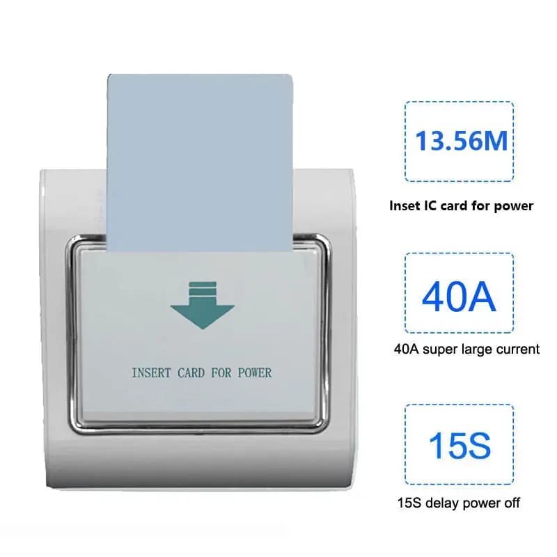 Wide Voltage Hotel Energy Saving Switch High Frequency 13.56M Support 110V /127V/ 220V 40A IC Card Power Off 15s Delay