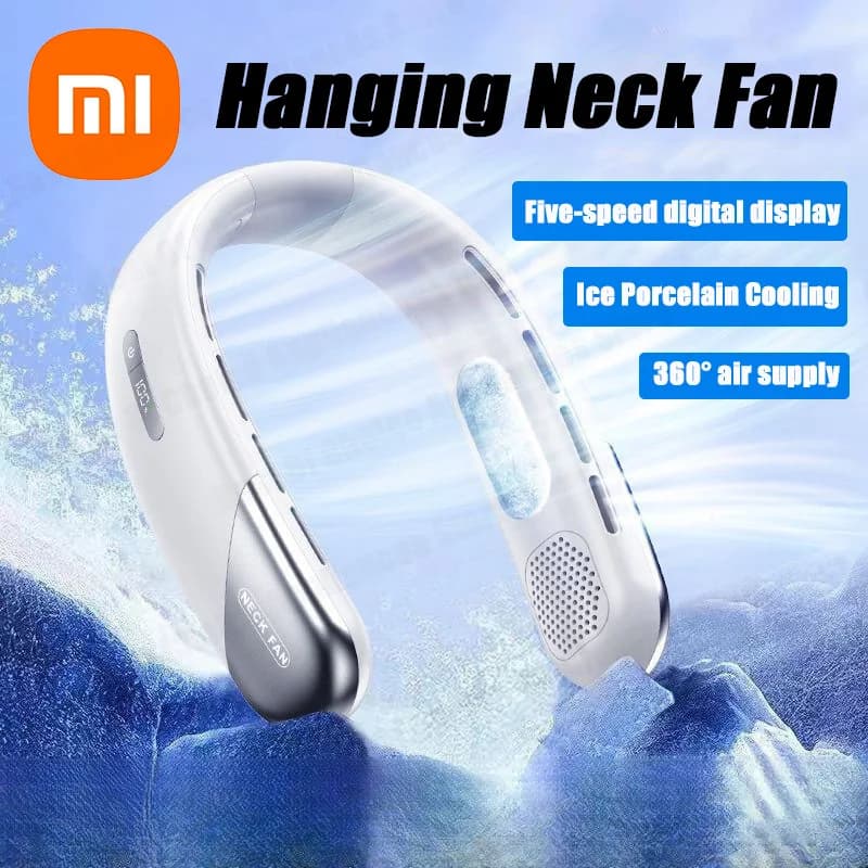Xiaomi Portable Neck Fan 10000mAh Mini Bladeless Silent Neckband Fan USB Rechargeable LED Digital Display 5th Gear Air Cooler